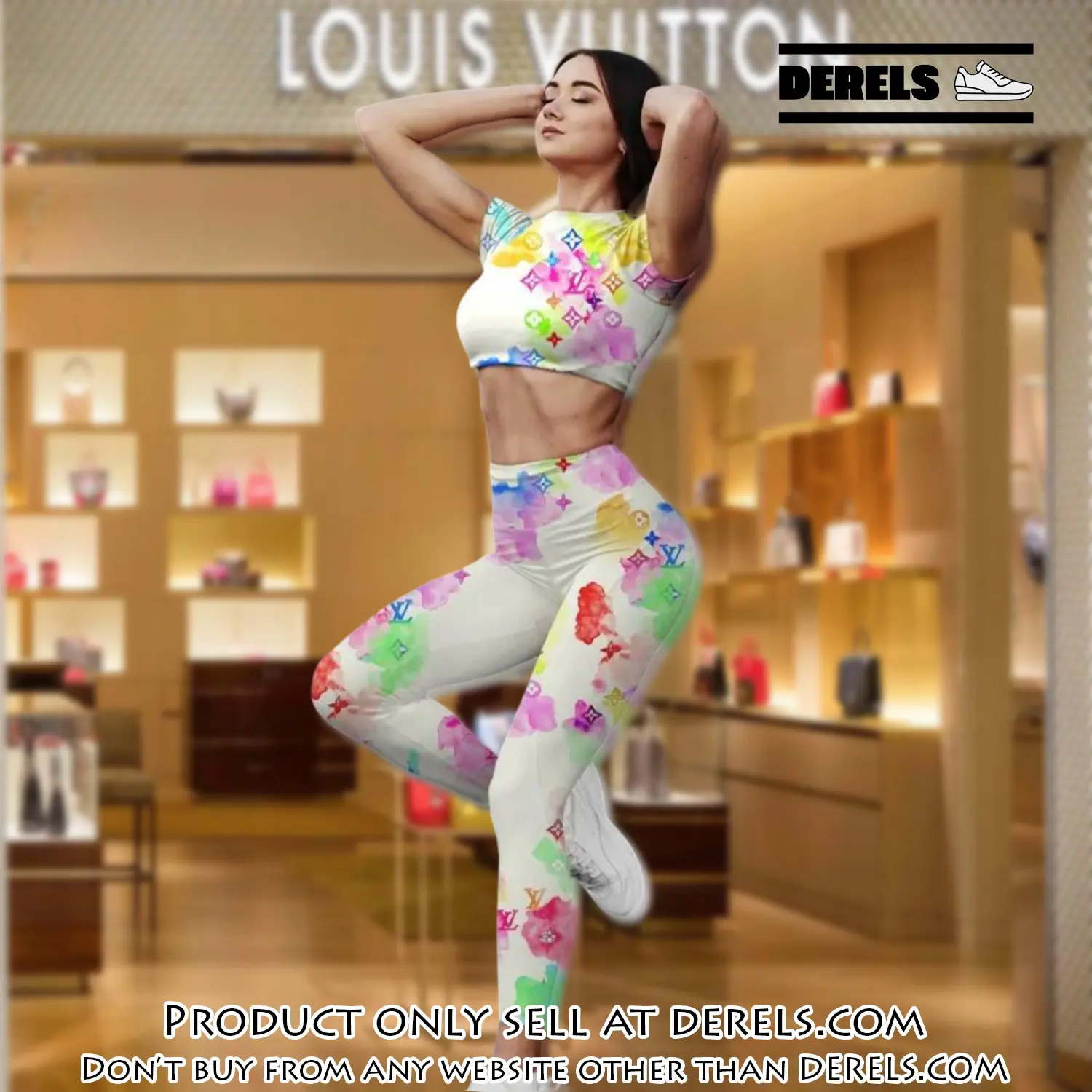 Rainbow louis vuitton luxury sportwear combo luxury brand crop top tshirt and legging for women ctl1041 dr2820056